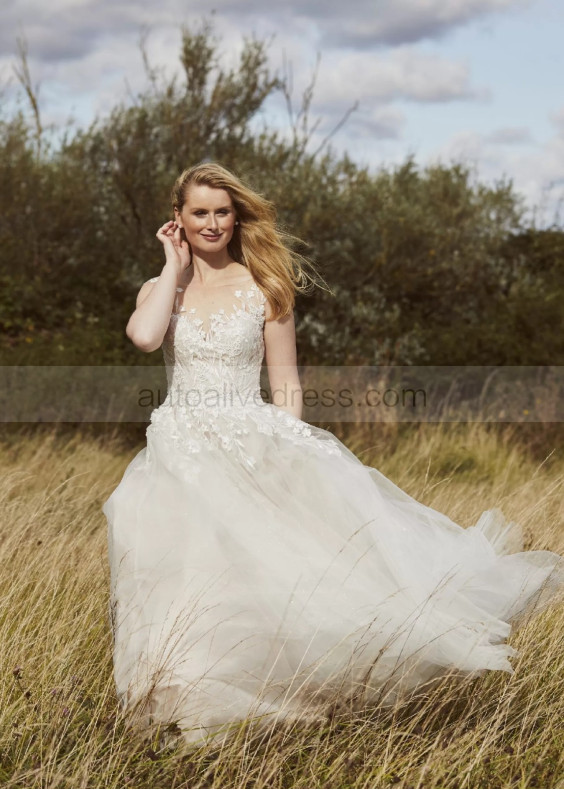 Ivory Lace Glitter Tulle Fairytale Wedding Dress